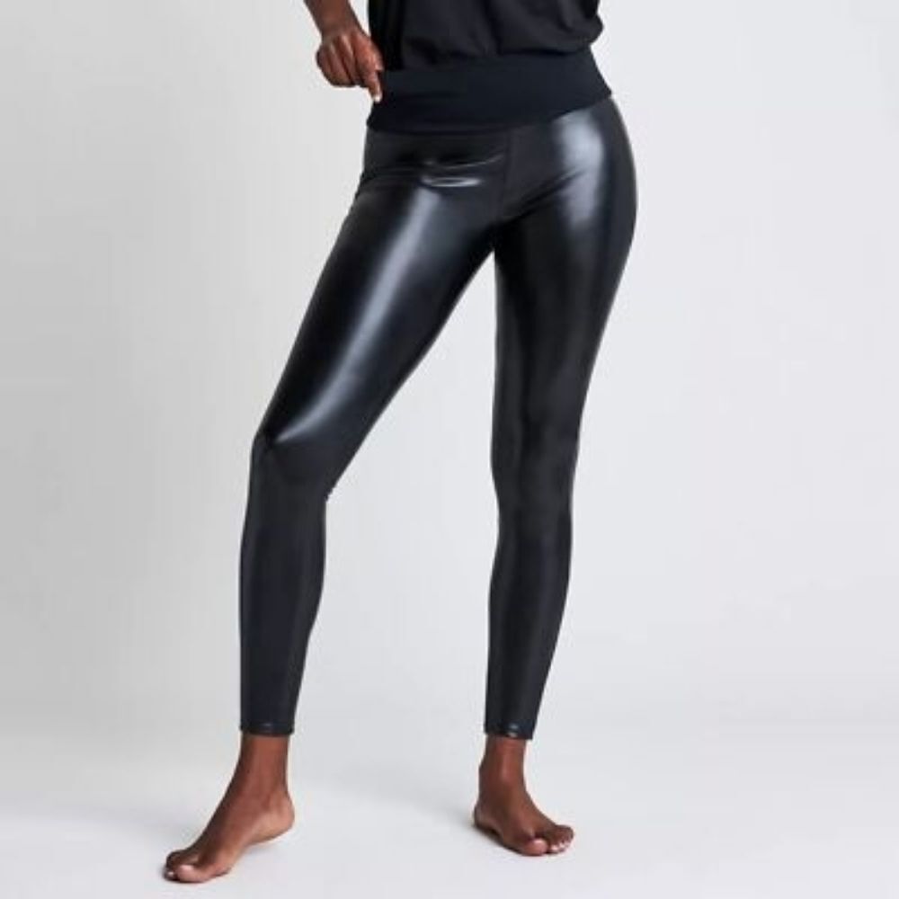 Assets By Spanx Black Faux Leather Leggings Size Small